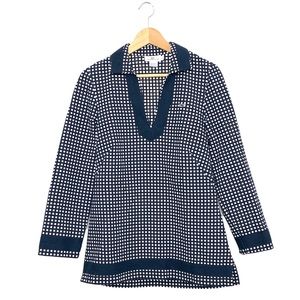 Vineyard Vines Navy Blue White Polka Dot Jacquard Tunic 6